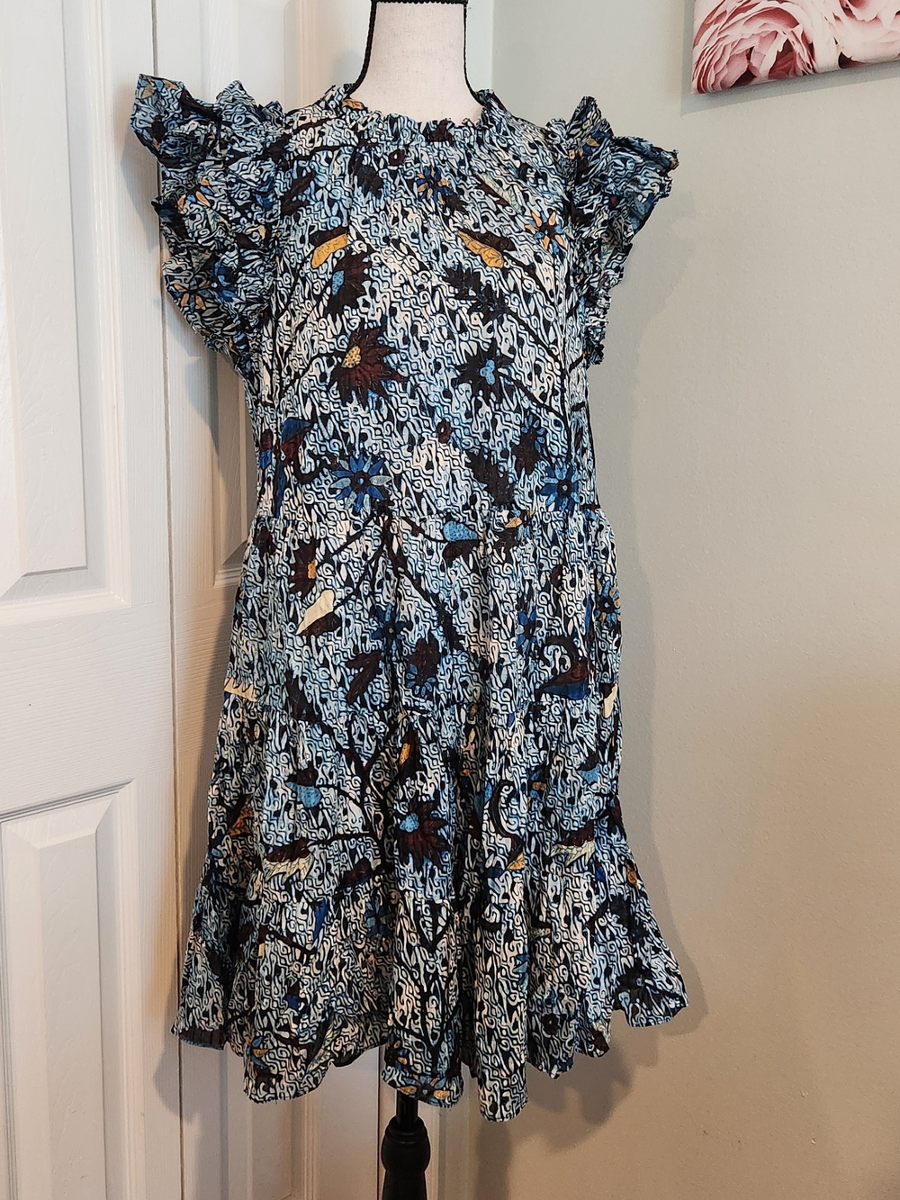 Ulla Johnson Blue Floral Ruffle Mini Dress